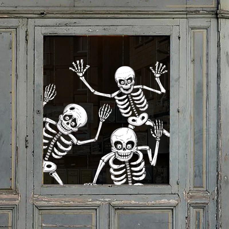 Halloween Window Stickers Glass Door Cute Skull Spider Bat Horror Ghost Party DIY Decoration Happy Halloween Decor For Home 2021