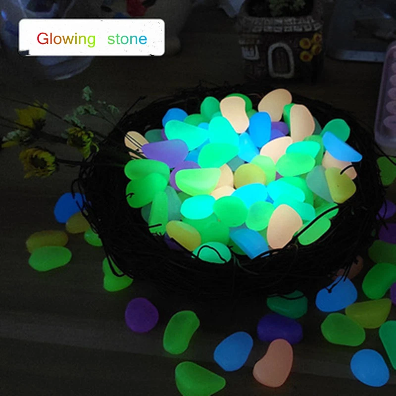 10Pcs Glow in the Dark Pebbles Artificial Stone Walkway Aquarium Fish Tank Decor Garden Decoration