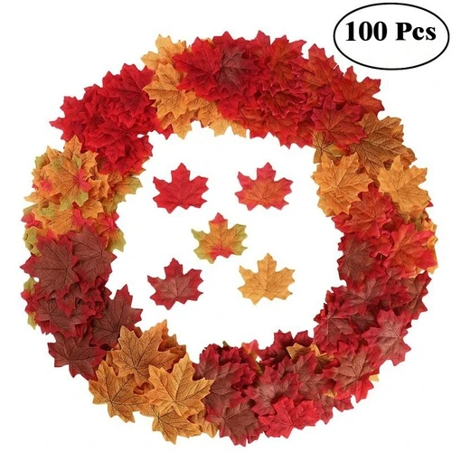 100 Pcs Artificial Maple Leaves Simulation Decorative Silk Maple Leaves Fake Fall Leaves For Home Wedding Party Decor