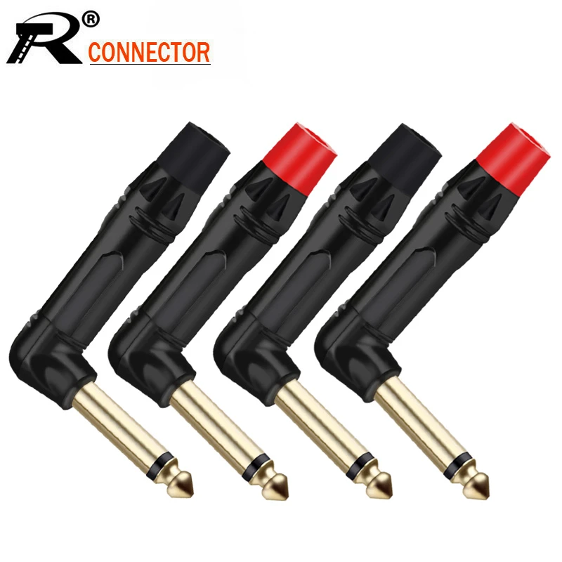 2PCS Right Angle Jack 6.35MM Mono/Stereo 6.3MM Male Connector Brass Gold Plated 1/4 Inch Plug Microphone Connector