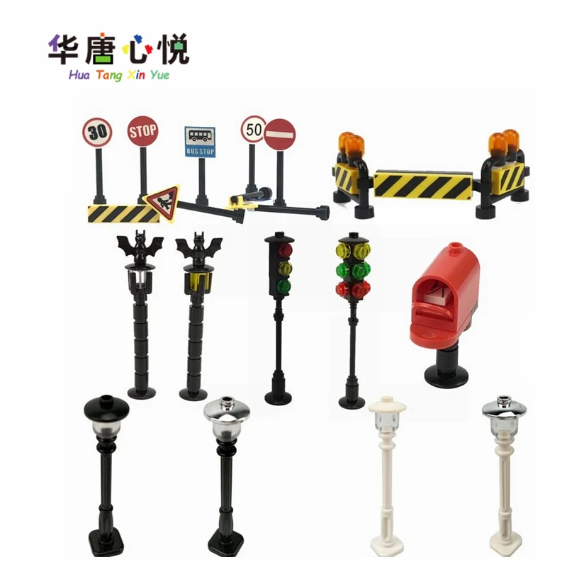 Compatible for Locking City Indicator Traffic Light Street Lamp Street View Building Blocks Toys for Children City Blocks Gifts