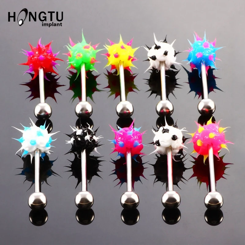 Fashion Women Men Body Piercing Jewelry Colorful Rock Personality Rubber Stainless Barbell Tongue Ring