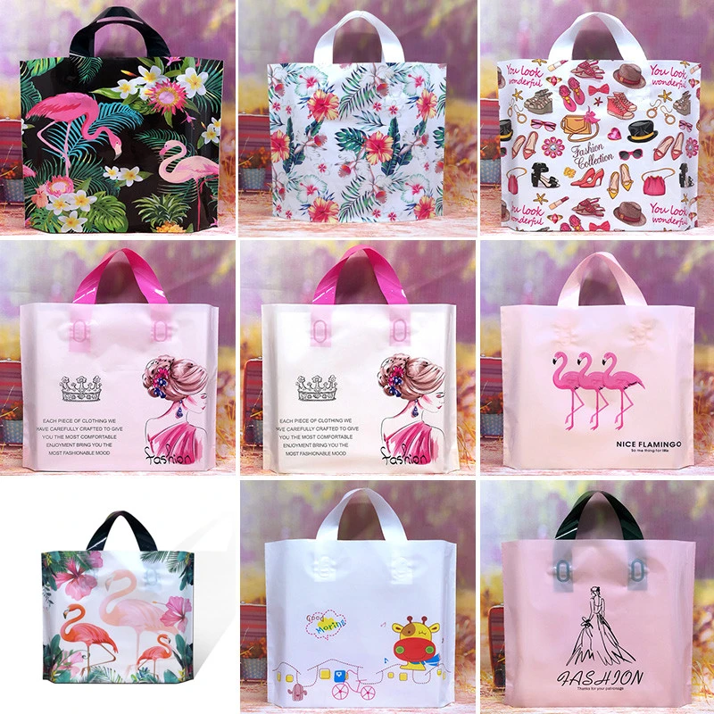 10pcs High Quality Flower PE Gift Bags Plastic Shopping Bags Clothing Package Bags Party Supply Christmas New Year Gift Bags