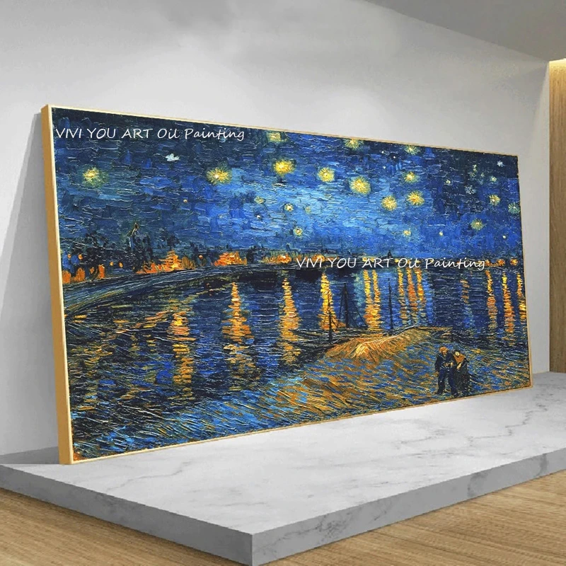 Impressionist Van Gogh Starry Night Handmade Oil Paintings On Canvas Starry Night Decorative Pictures For living Room Wall Decor