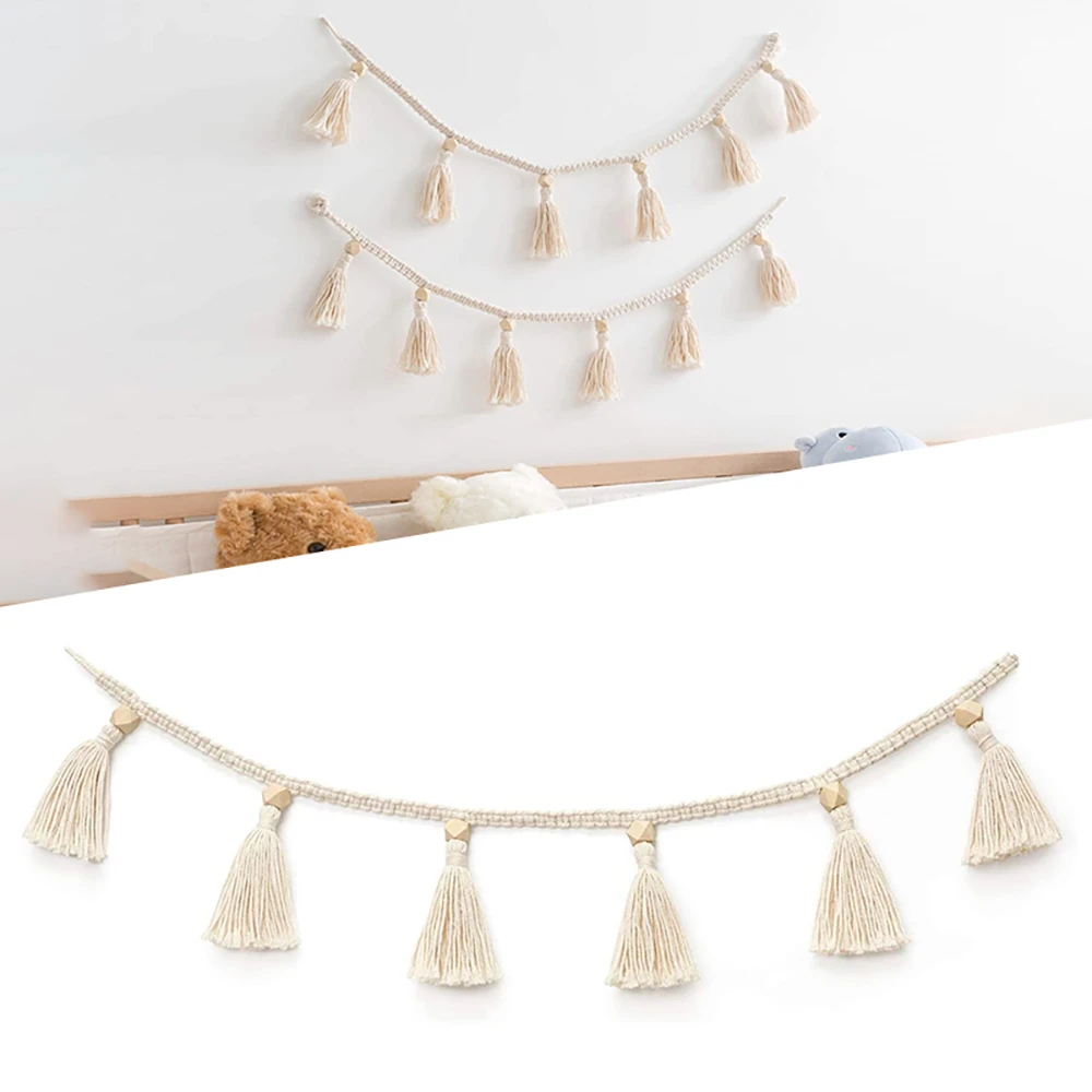 70cm Bohemia Macrame Handmade Woven Tassel Garland With Wooden Beads Belly Basket Decorative DIY Wall Home Wall Handing Decor