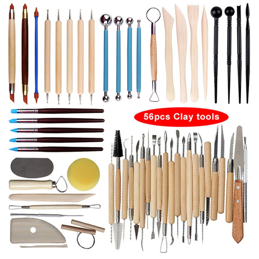 Arts Crafts Clay Sculpting Tools Pottery Carving Tool kit  Pottery & Ceramics Ceramics Wooden Handle Modeling Clay Tools