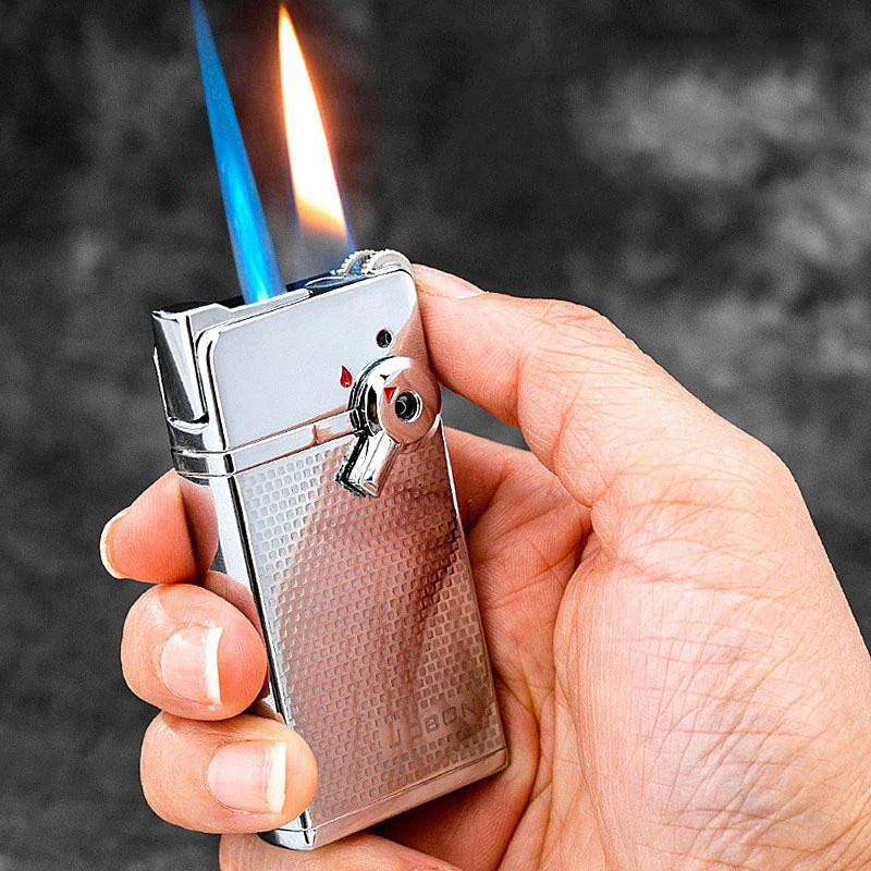 Jobon Two Flames( Windproof Blue Jet Flame + Red Flame) Lighter Metal Gas Inflatable Grinding Wheel Lighter Smoking Gift Box