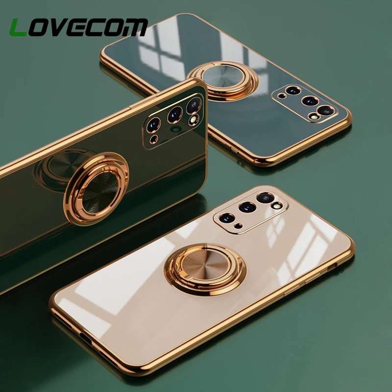 Plating Silicone Phone Case For Samsung Galaxy A52 A72 A32 S20 FE S21 S20Plus S20 Ultra Metal Ring Holder Case Soft Cover Coque