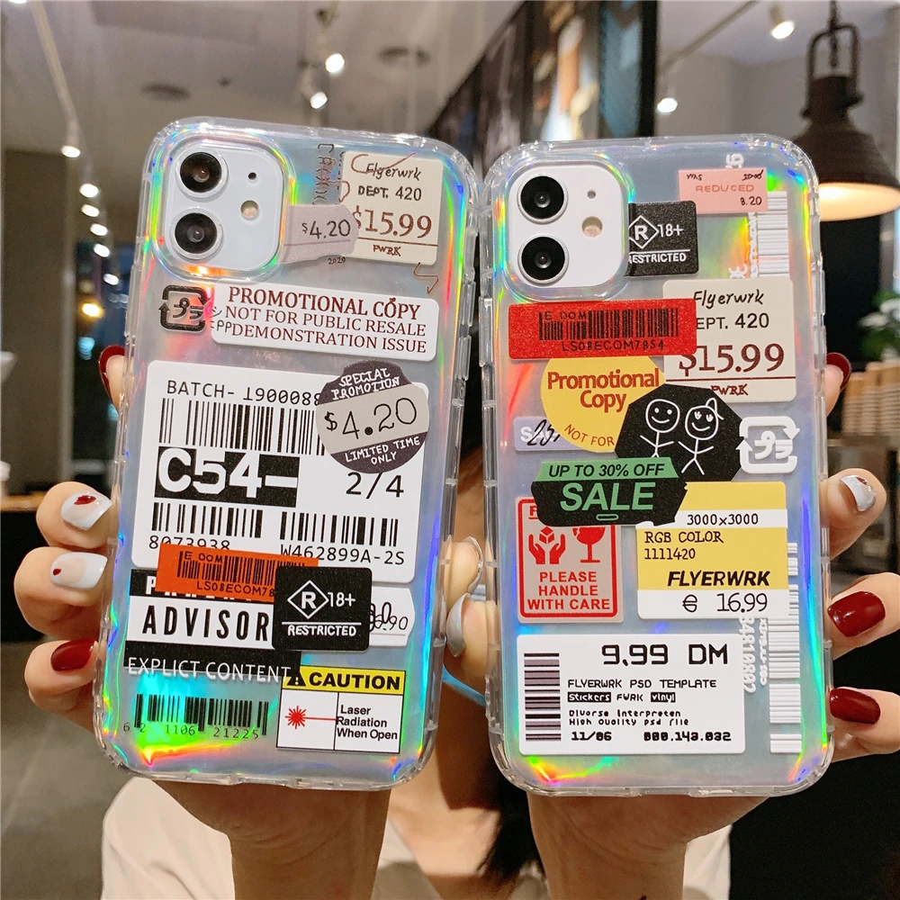 Cute QR bar code phone case laser for iphone 13 11 12 Pro Max Mini case silicone soft for iphone XR XS MAX 6 6S 7 8 Plus cover