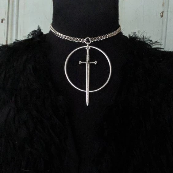 Silver plated Swords Necklace,Choker Necklace - Tarot - Goth - Avant Garde - Occult - Witchy- Edgy - Medieval Jewelry