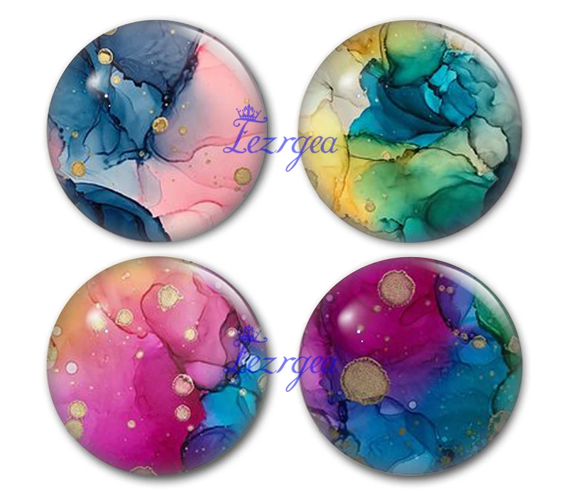 Water color glass cabochon,Rainbow Round photo cabochons demo flat back DIY ring colar pulseras kolczyki Jewelry Making findings