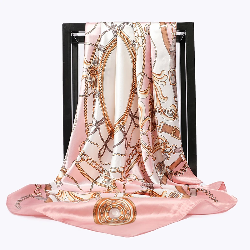 2021 Luxury Brand Square Scarf Fashion Beach Women 90*90cm Head Silk Wrap Spring Summer Shawl Ladies Foulard Bandanna Muffler