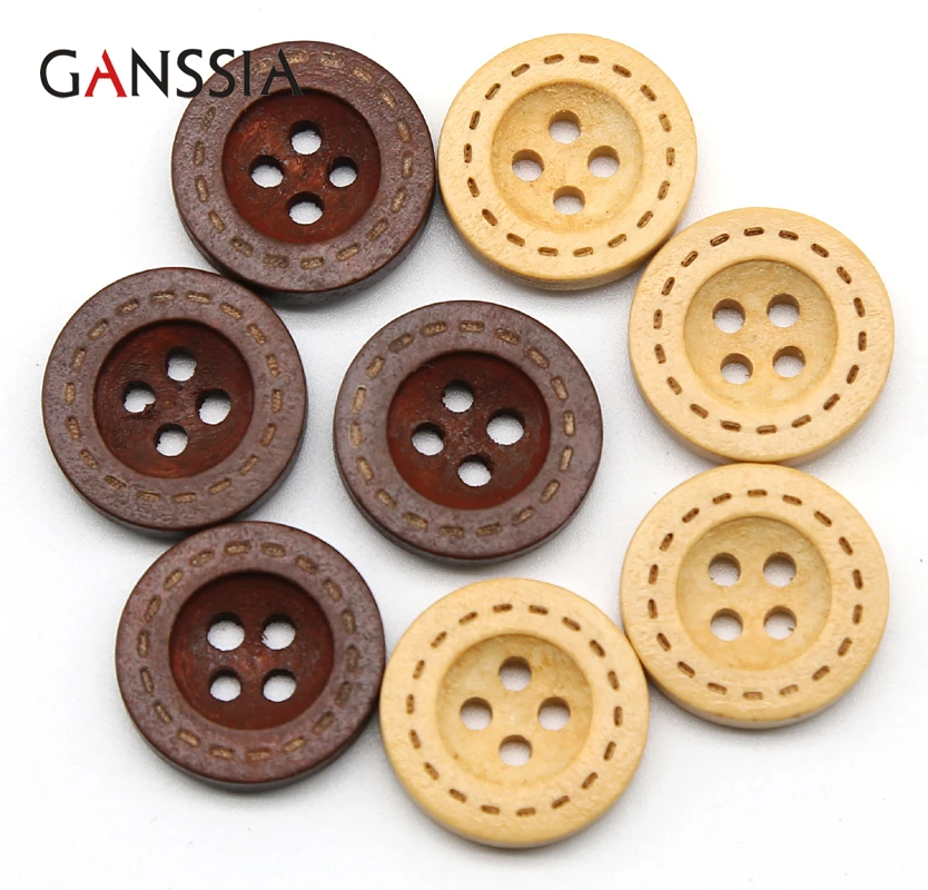 50pcs/lot Size: 12.5mm-20mm Natural Wooden Button 4-holes Wood Buttons for Sewing Clothing Accessories (SS-923)