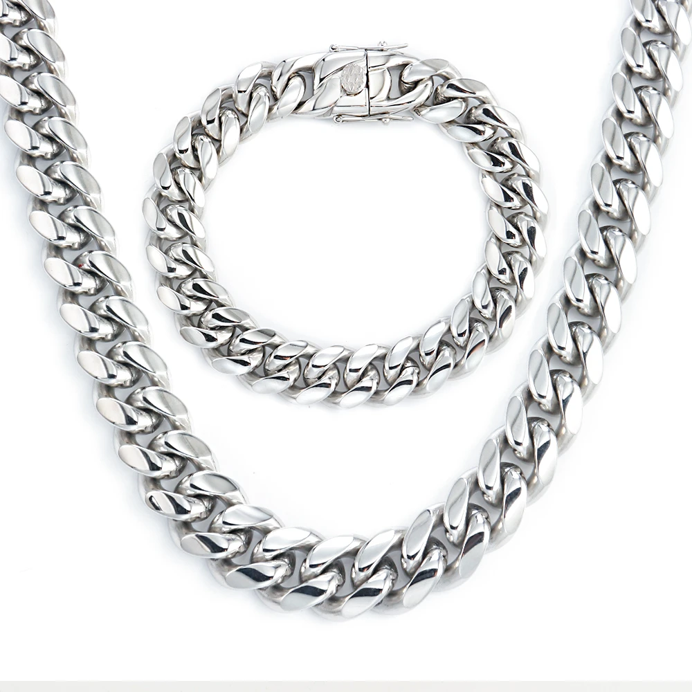 6mm-18mm Hip-Hop Curb Cuban Link Chain Stainless Steel Necklace For Men and Women Bracelet Fashion Jewelry