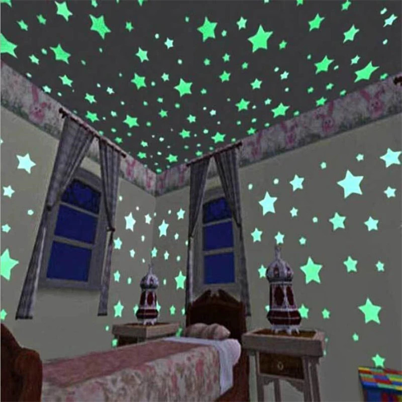 50pcs Pvc Stars Glow Stickers Luminous In Dark Night Fluorescent Wall Art 3D Home Decals For Kids Room Ceiling Switch Decoration