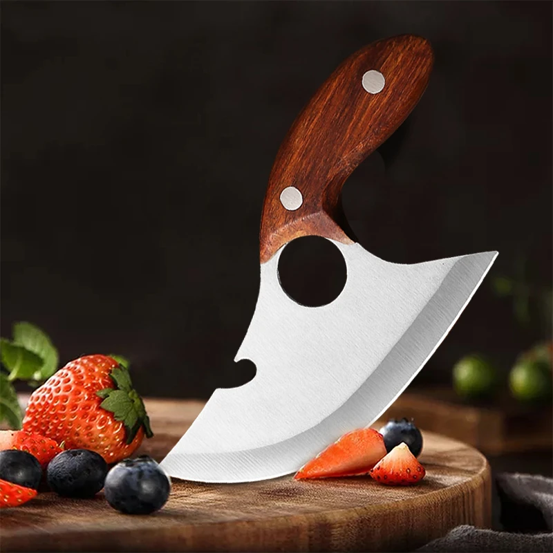 Kitchen Knife with Finger Hole Meat Cleaver Boning Butcher Knife Outdoor Survival Hunting Knife Fish Chef Knife with Cover