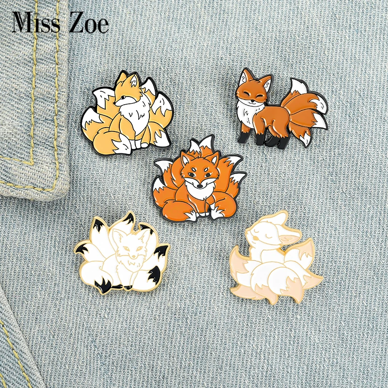 Nine Tailed Fox Enamel Pins Custom Kawaii Cute Animal Brooches Lapel Badges Bag Fun Cartoon Jewelry Gift for Kids Friends