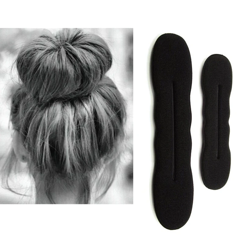 17.5cm and 22.5cm Black Hair Styling Bun Curler Maker Ring Magic Sponge Clip Foam Donut Twist Tool 1/2 pcs