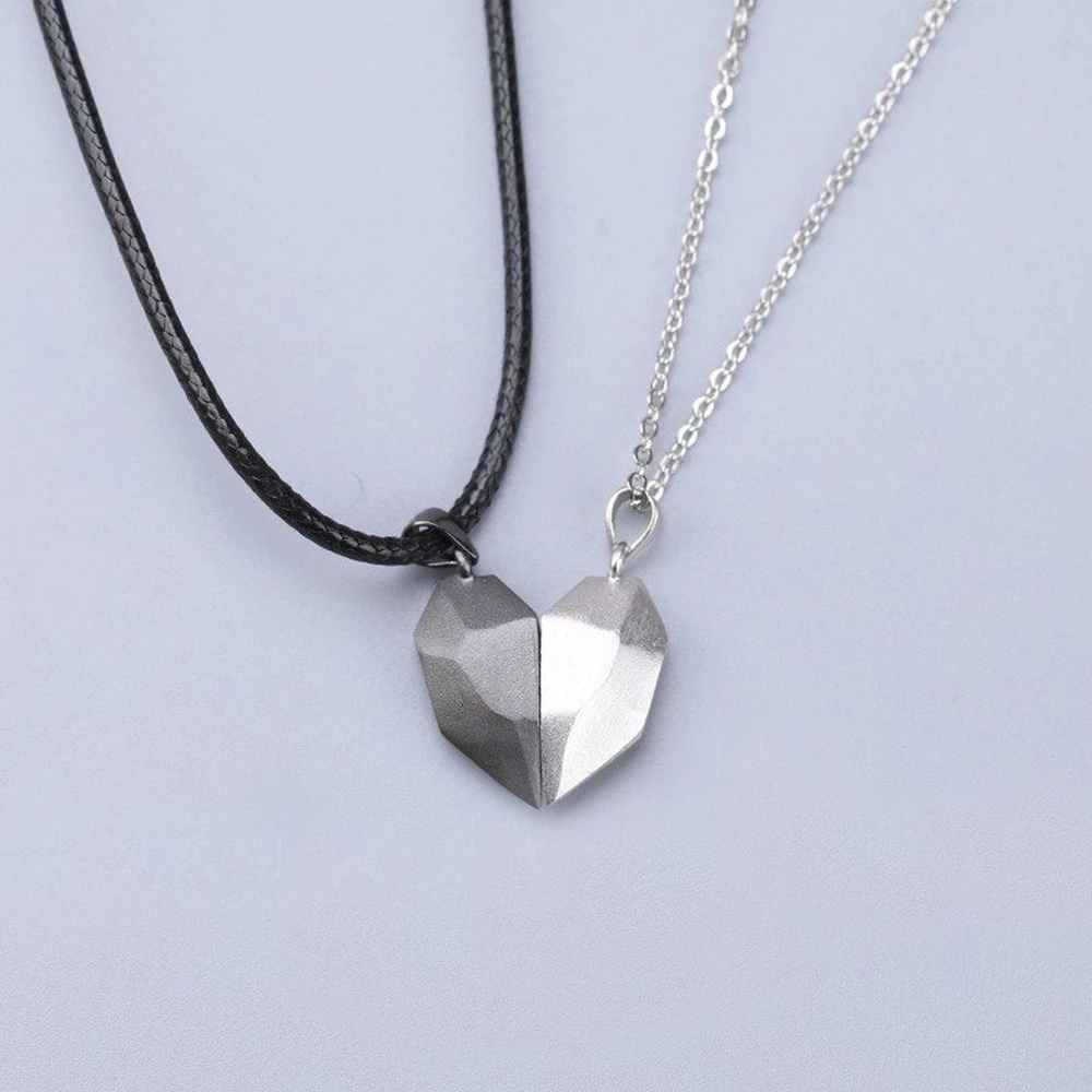 1Pair Magnetic Couple Heart Shape Necklace Gothic Punk Style For Men Jewelry Wedding Lovers Couples Valentine's Day gift Gifts