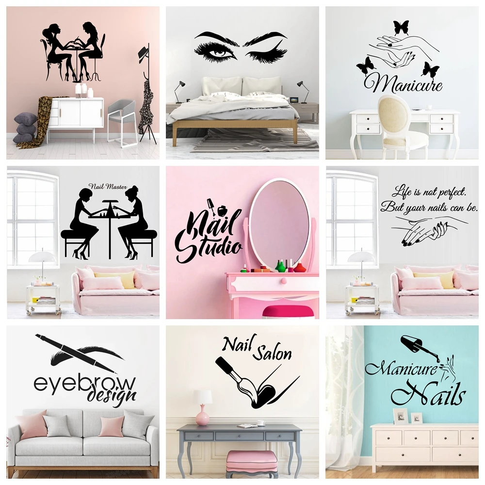 Hot Sale Beauty Salon Vinyl Wall Stickers Decal Nail Salon For Girls Room Decor Nail Salon Wall Decor pegatinas de pared adesivo