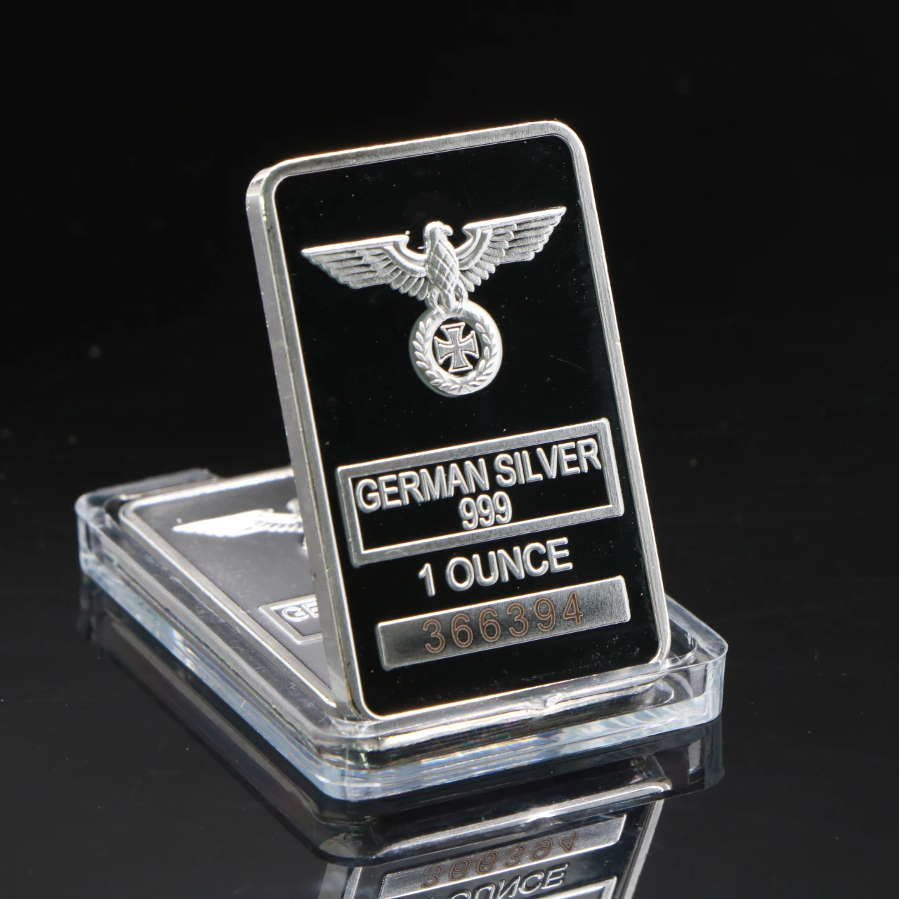 German Eagle Rare 1 Ounce Silver Bar 999 Silver Plated Cross Bar Clear Acrylic Capsule with different serial number