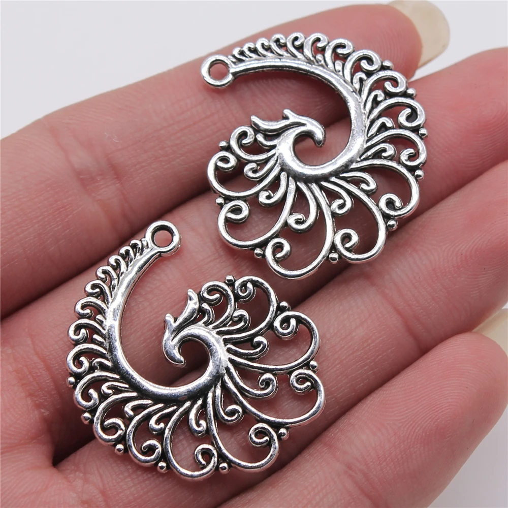 WYSIWYG 4pcs 31x32mm Filigree Spiral Phoenix Antique Silver Color Metal Alloy Jewelry Findings Diy Accessories