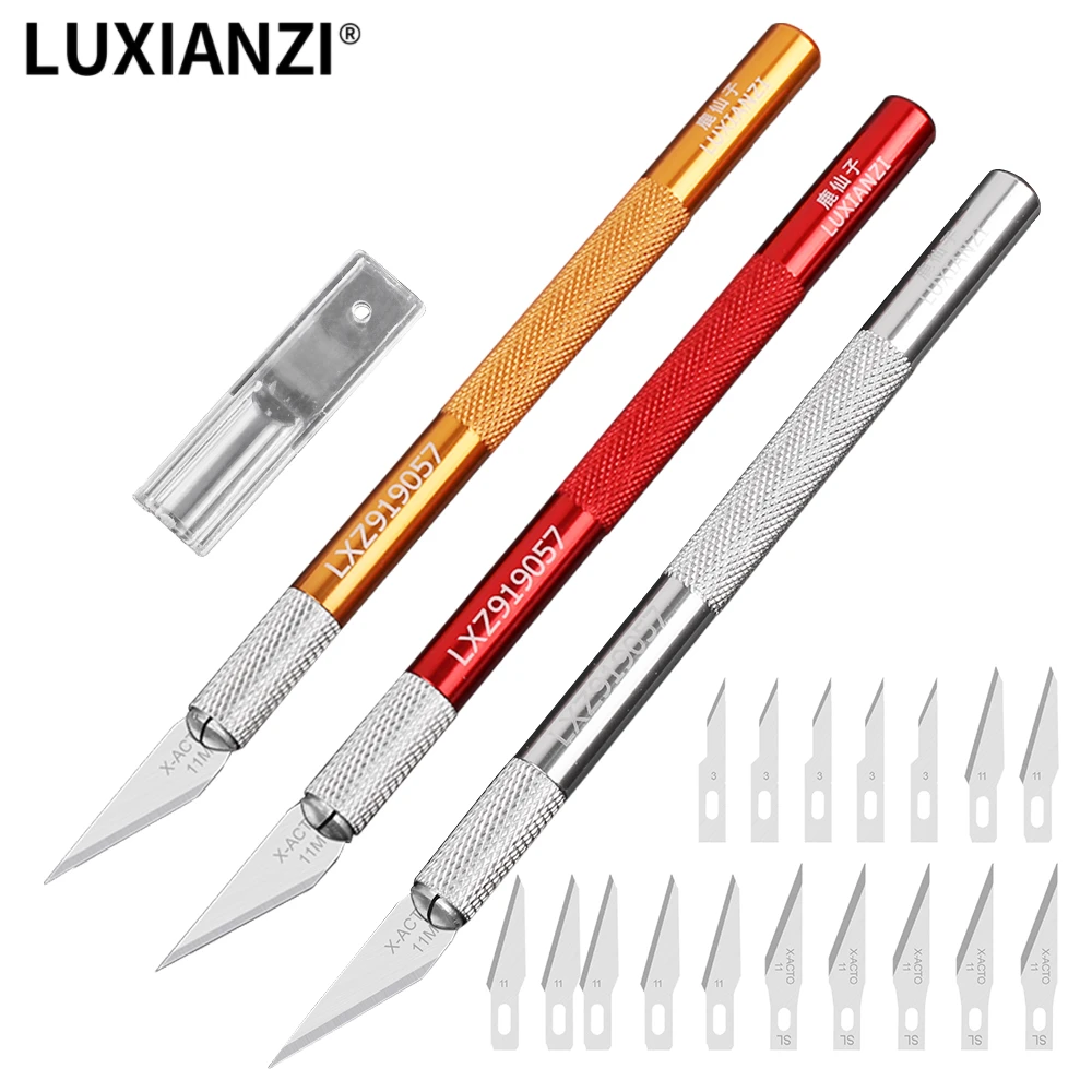 LUXIANZI Metal Scalpel Knife Non-slip Cutter Engraving Craft Knives Blades for Scalpel Stationery PCB Repair DIY Hand Tools