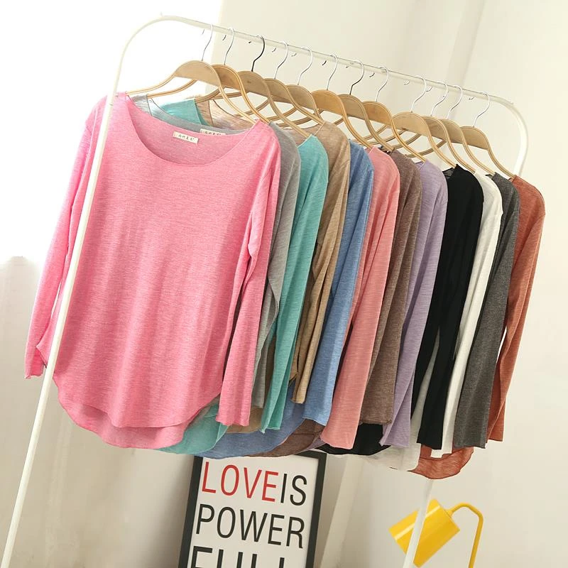 HOT Autumn Fitness New Long Sleeve T Shirt Plus Size Loose Model Women T-shirt Cotton O-neck Slim Fashion Woman Clothes