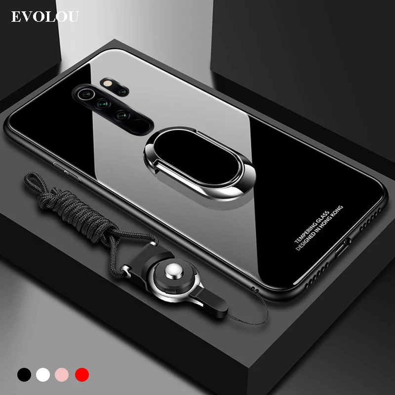 For Xiaomi Redmi Note 10 Pro Case Tempered Glass Ring Magnet Holder Case For Redmi Note 8A 7 9 Pro 10 Lite Soft Frame Back Cover