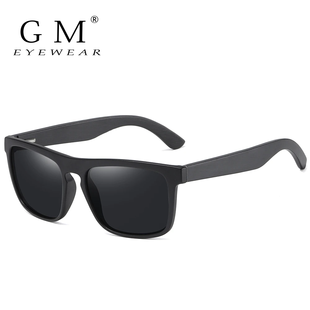 GM Square Vintage Black Frame Sunglasses Bamboo Men Women Wood Sun Glasses Retro Polarized oculos Brand