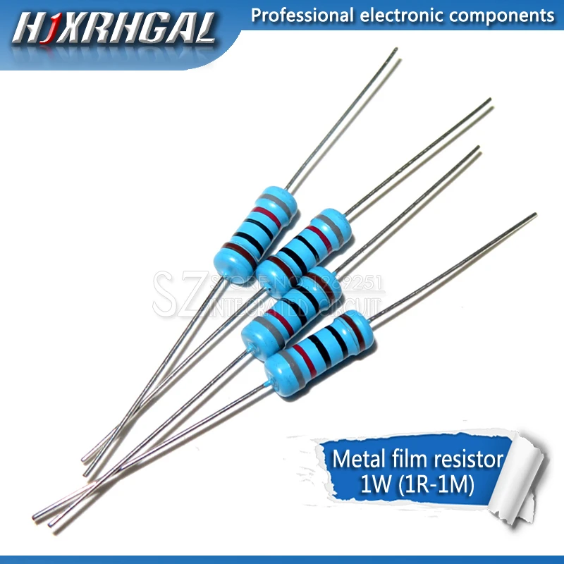 10pcs 1W Metal film resistor 1% 1R ~ 1M 2R 10R 22R 47R 100R 330R 1K 4.7K 10K 22K 47K 100K 330K 470K 1 2 10 22 47 100 330 ohm