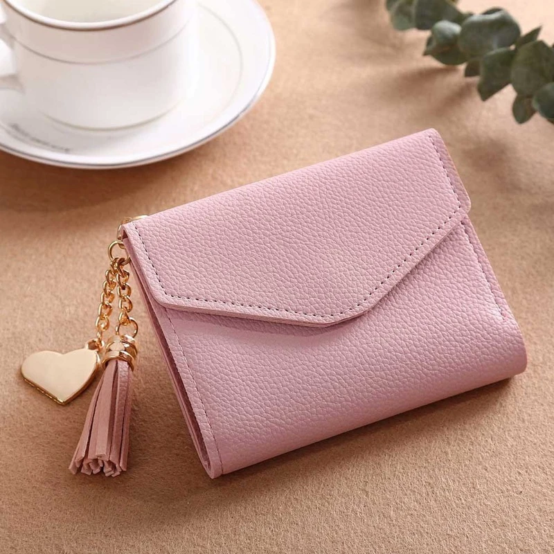 Women's Wallet Cute Student Tassel Pendant Short Wallet Trend Small Fashion PU Wallet 2021 Coin Purse Ladies Card Bag For Women