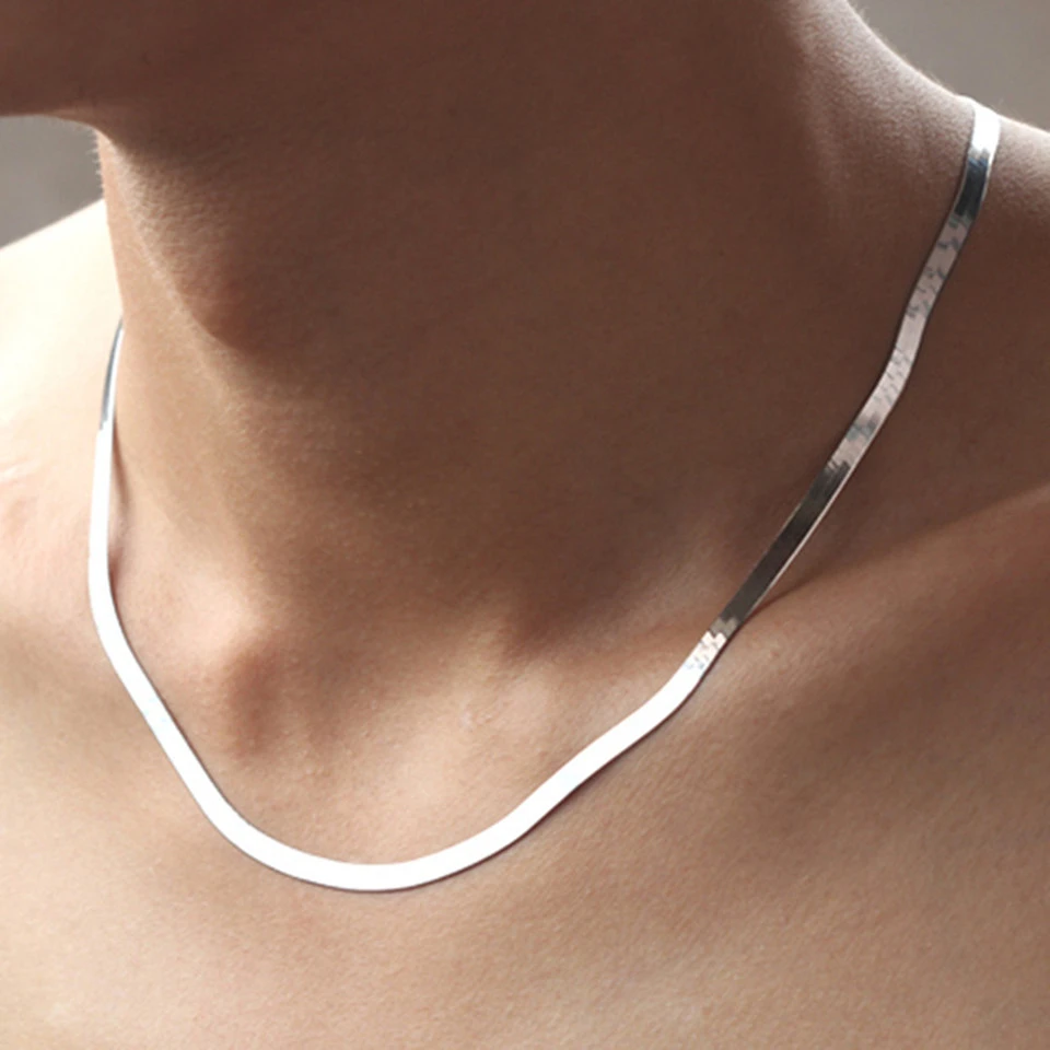 925 Silver Necklace 4MM Snake Chain Men & Women Couple Blade Chain Fashion Party Jewelry Gifts