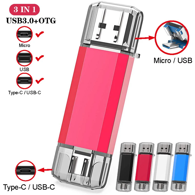 3 in 1 UBS 3.0 OTG USB Flash Drive 64GB Type C & Micro USB Stick 3.0 Flash Drive 16GB 32GB 128GB Pendrive 256GB 512GB Pen Drive