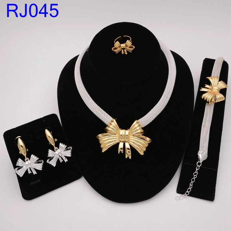 Dubai Gold Jewelry Sets For Women Indian Jewelery African Designer Necklace Ring Earring Wedding Accessories