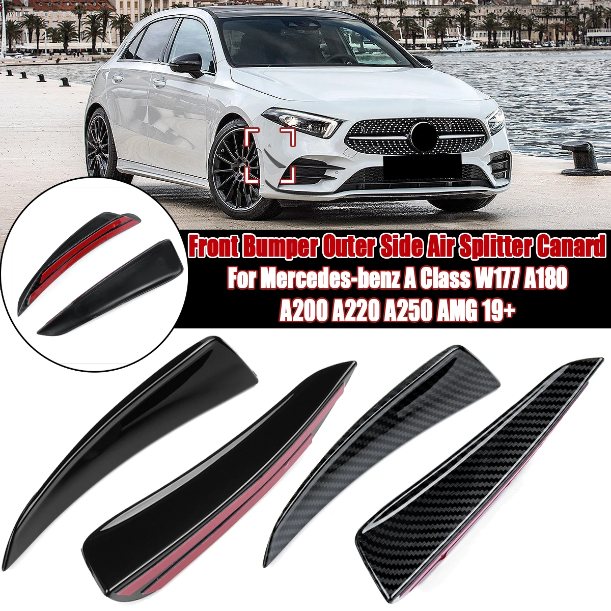 Pair Front Bumper Outer Side Splitter Canard Trim For Mercedes-benz A Class W177 A180 A200 A220 A250 for AMG 2019+