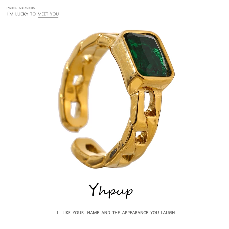 Yhpup Statement Glass Crystal Opening Ring for Women Stainless Steel Metal Gold Wedding Ring 18 K Jewelry кольцо женское Gift