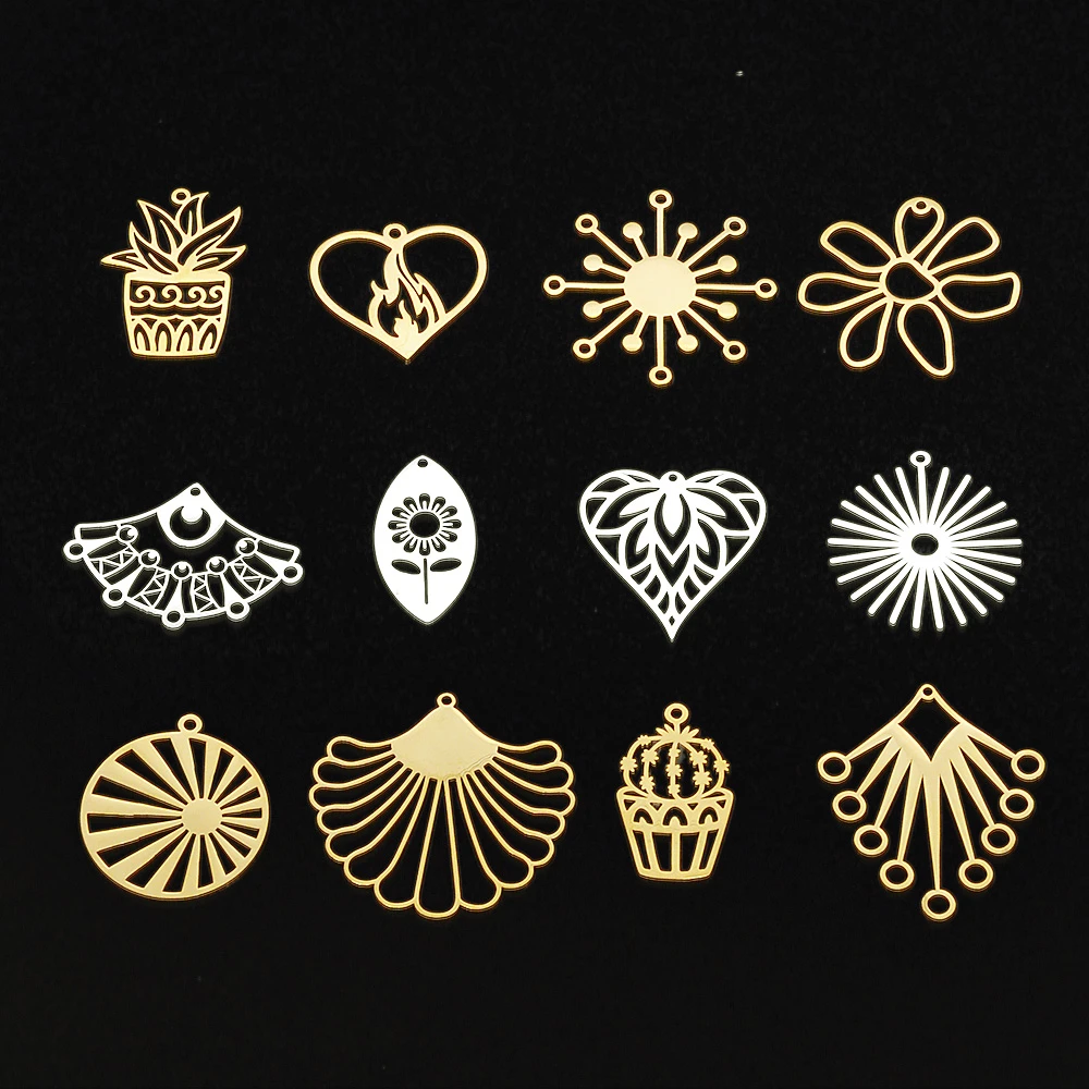 5pcs/lot 100% Stainless Steel cactus flower leaf  Charm Pendant for necklaces Wholesale Sun Charms for DIY Jewelry Make