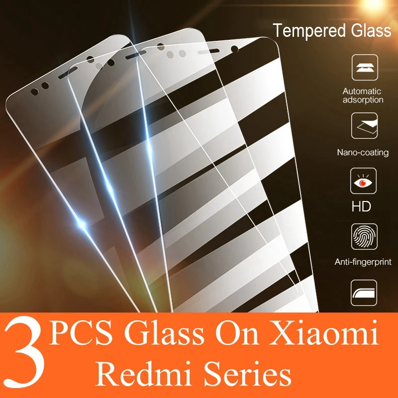 3Pcs Tempered Glass For Xiaomi Redmi Note 9 6 8 Pro 7 8A 7A 9s 8t 10Pro Screen Protector Film For xiomi poco x3 F3 M3 Pro  Glass