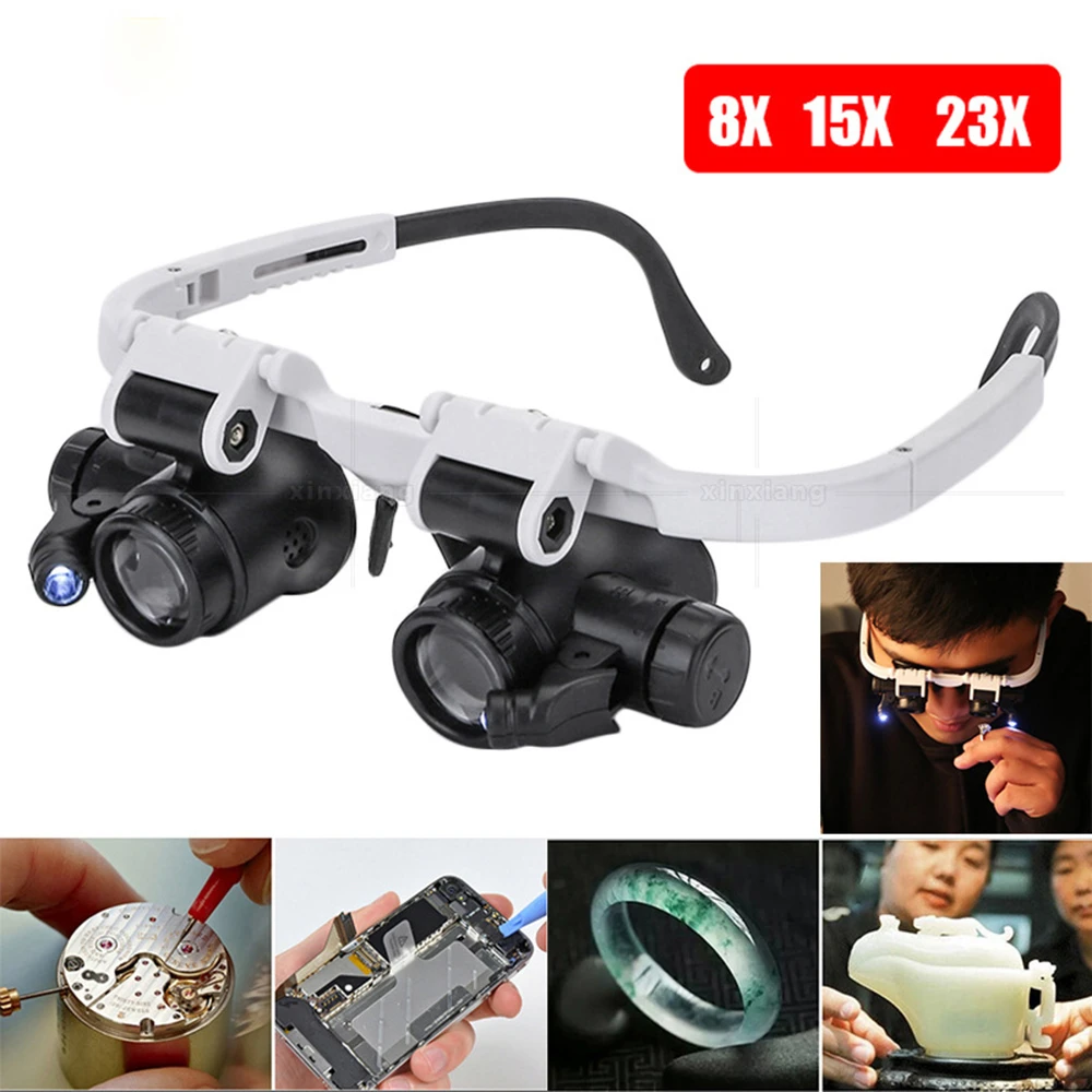 Jeweler Watchmaker With Led Light Magnifying Glass 8x15×23  Magnifying Glass Glasses Reading Led Magnifying Glass Glasses