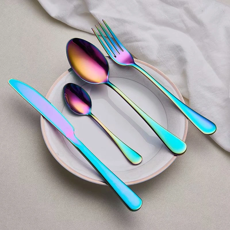 Spklifey Cutlery Set Stainless Steel Dinnerware Rainbow Stainless Steel Spoon Set Fork Spoon Knife Steel Cutlery Dinnerware Set