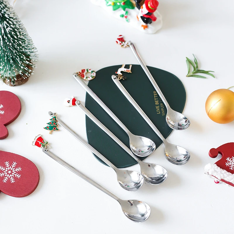 New Year 2022 Stainless Steel Christmas Spoons Xmas Party Tableware Ornaments Christmas Decorations for Home Table Navidad Gift