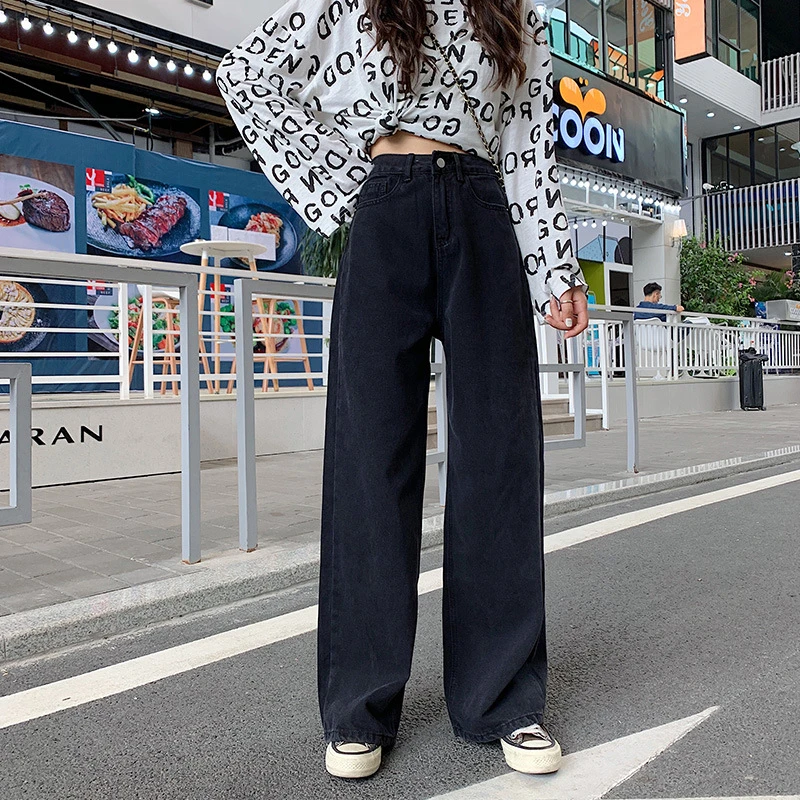 SLPBELY Woman Black Jeans Spring Summer Vintage High Waist Wide Leg Denim Long Pant Fashion Harajuku Straight Pant Streetwear