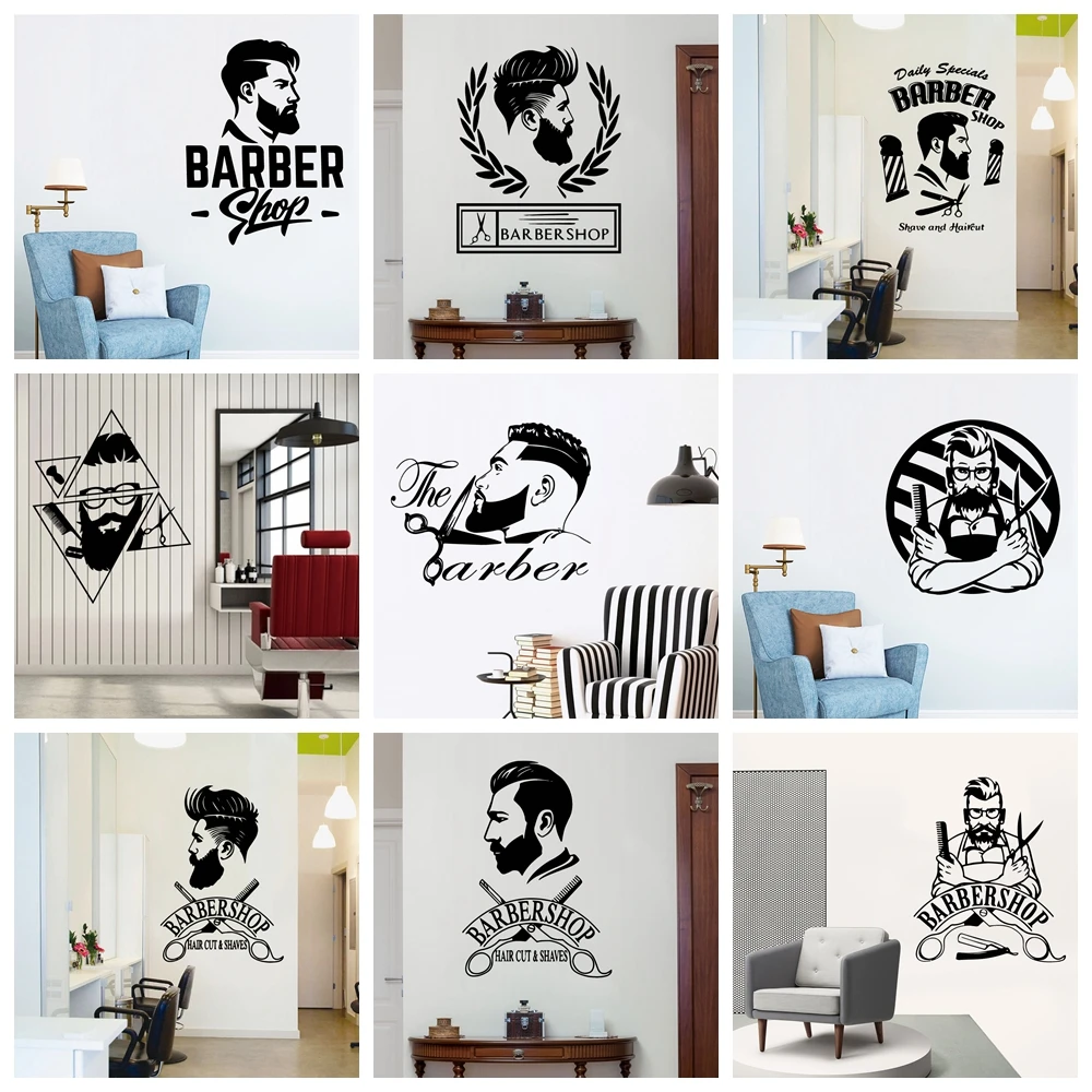 Creative Barber Art Vinyl Wall Sticker For Barber Shop Hairstyle Decotation Wall Decals Wallpaper Stickers Murals Wall Decor