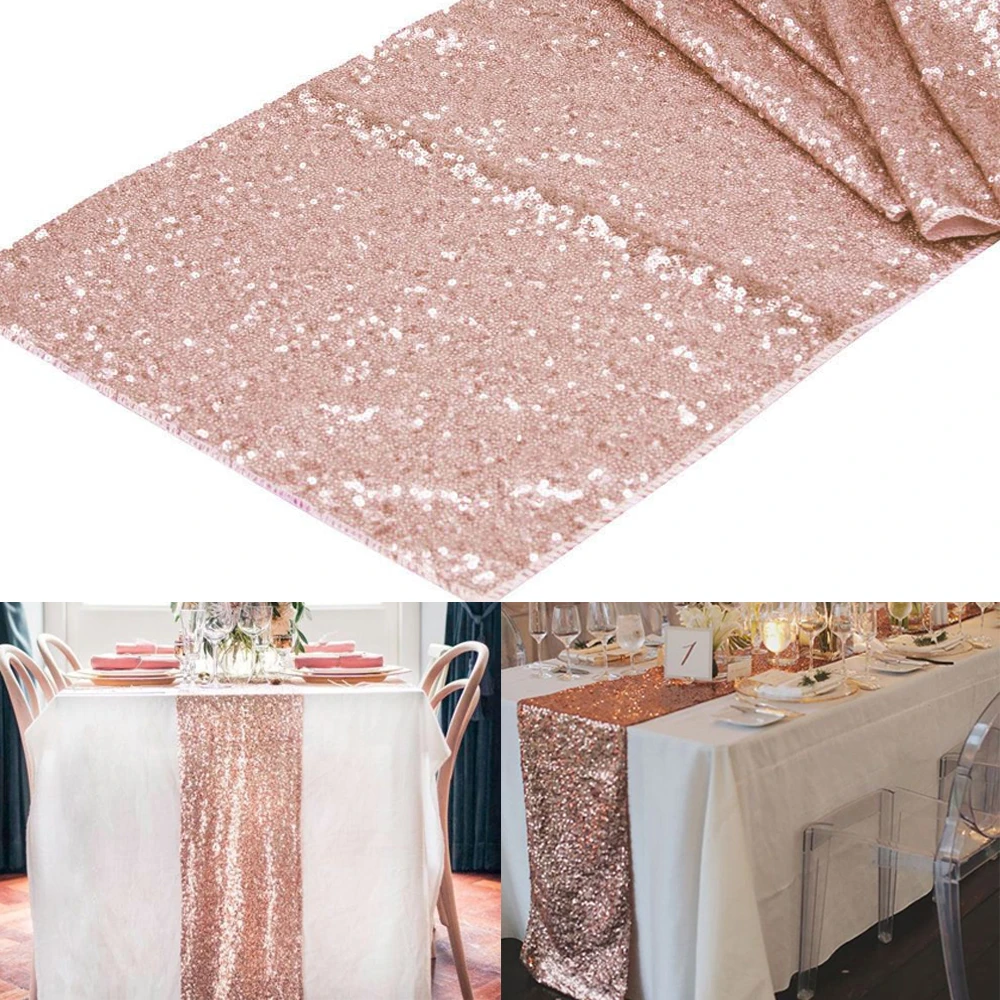 1pcs 30x275cm 30x180cm Gold Rose Gold  Sequin Table Runner for Party Table Cloth Weddings Decoration Table Runners for Home