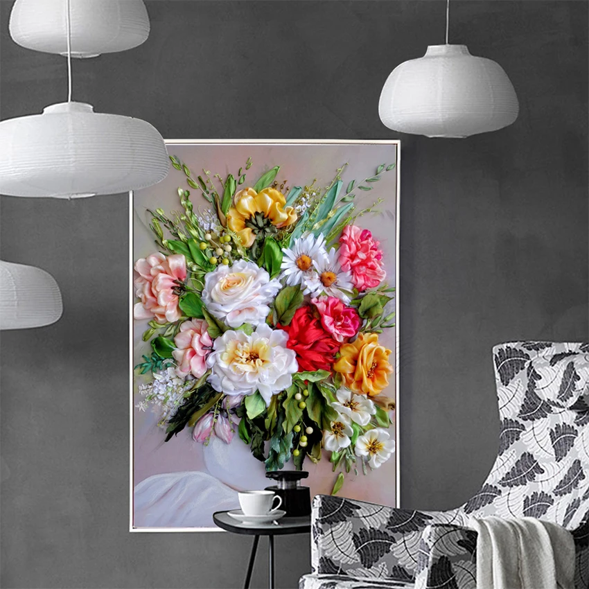 Canvas Painting Flowers Print Poster Bouquet In Vase Frameless Drawing Bedroom Living Room Porch Wall Art Picture Home Decor