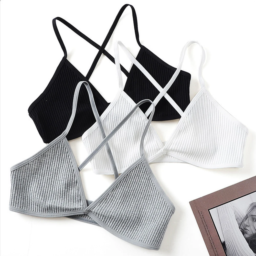 Comfort Cotton Bras For Women Thin French Style Bralette Sexy Deep V Triangle Cup Cross Beauty Back Bra Small size