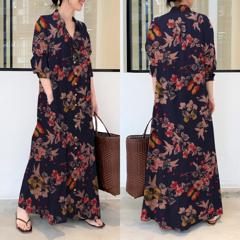 Vintage Printed Shirt Dress Women's Spring Sundress 2021 ZANZEA Casual Long Sleeve Maxi Vestidos Female Button Robe  7