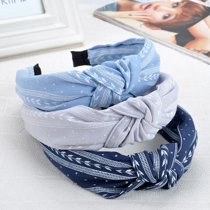 Bohemian Style Solid Color Cross Knotted Hairbands For Women Travel Beach Headband Retro Chiffon Hair Hoop Bezel Headdress