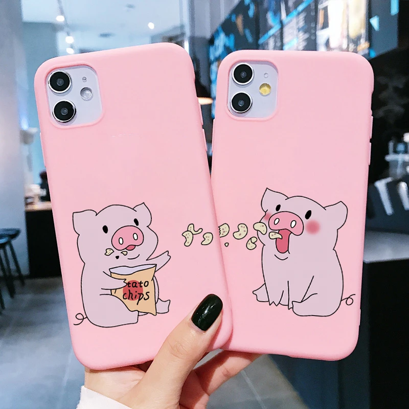 Cute Couples Pig Phone Case For iphone 13 13pro 11 12 Pro Max mini 6 6s 7 8 Plus X XR XS Max 5 SE 2020 Funny Cartoon Back Cover